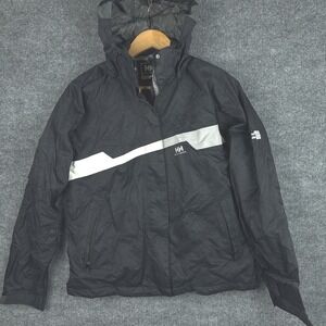 Y2K Helly Hansen Ski Jacket Shell Womens Medium HellyTech Black Full Zip